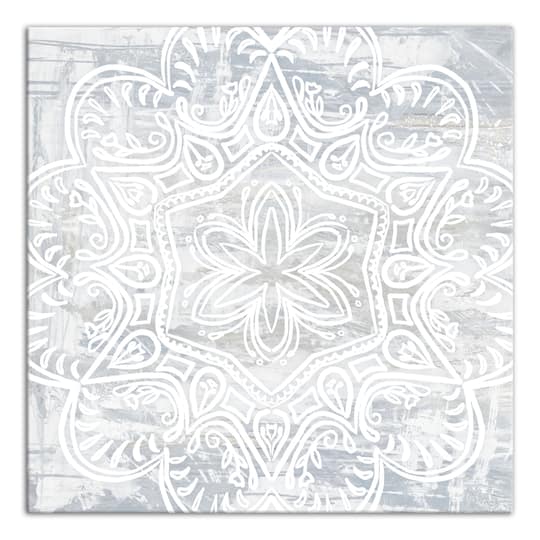 White Textured Medallion IV 16" x 16" Canvas Wall Art